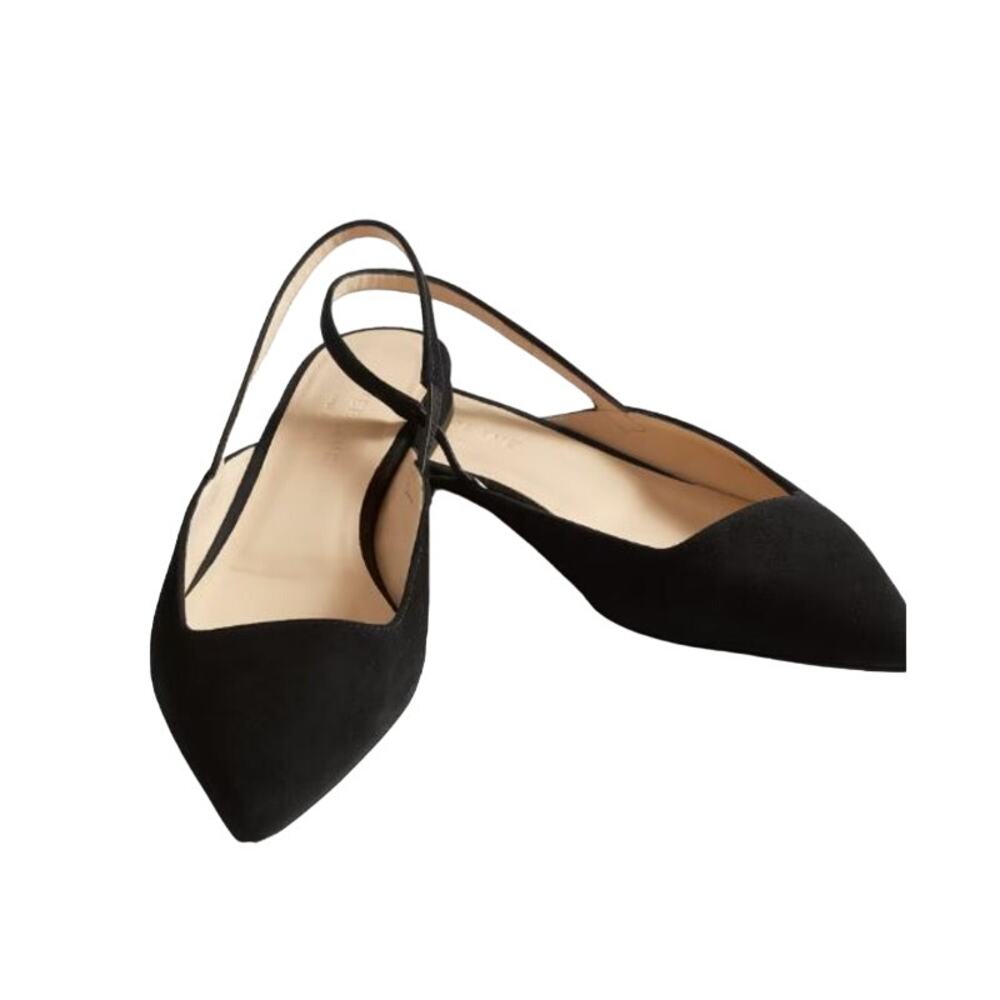 Everlane The Editor Slingback Flat Shoes Pointed Toe Suede Leather Black 6 View 2